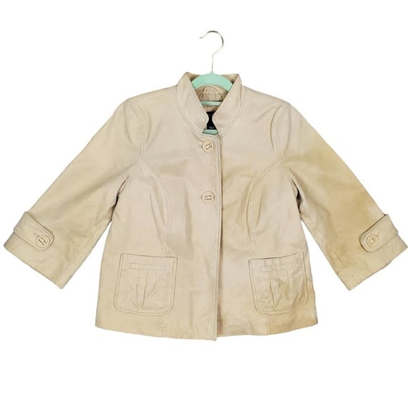 Bernardo Genuine Leather Blazer Tan Button Closure Coat Size Small - Picture 1 of 9